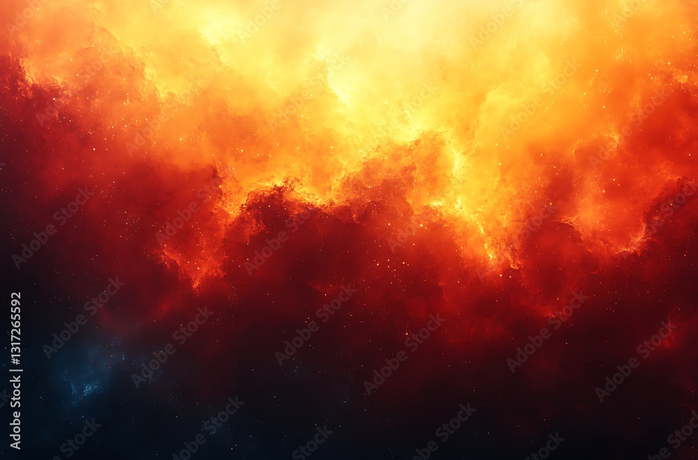 Naklejka premium Fiery Nebula Cosmic Background Abstract Red Orange Space Illustration
