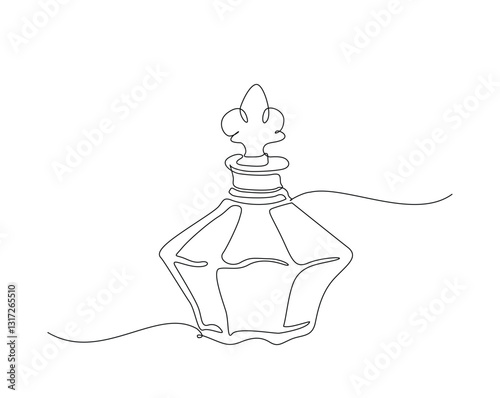 Perfume bottle simple outline illustration. Continuous line drawing of perfume bottle for print, packaging, banner, card, wall art poster, brochure, postcard.