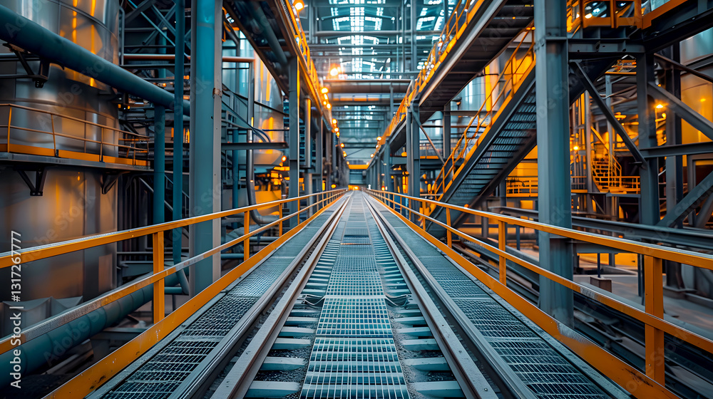 Fototapeta premium Industrial Interior View of Modern Factory with Metal Structures
