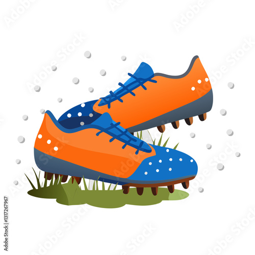 Soccer Cleats: A pair of vibrant soccer cleats in blue and orange rest on blades of grass, signifying energy, sport, and the love of the game.