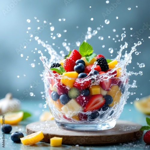 Vibrant Fruit Salad Splashing in Water Colorful Fresh Ingredients in Motion