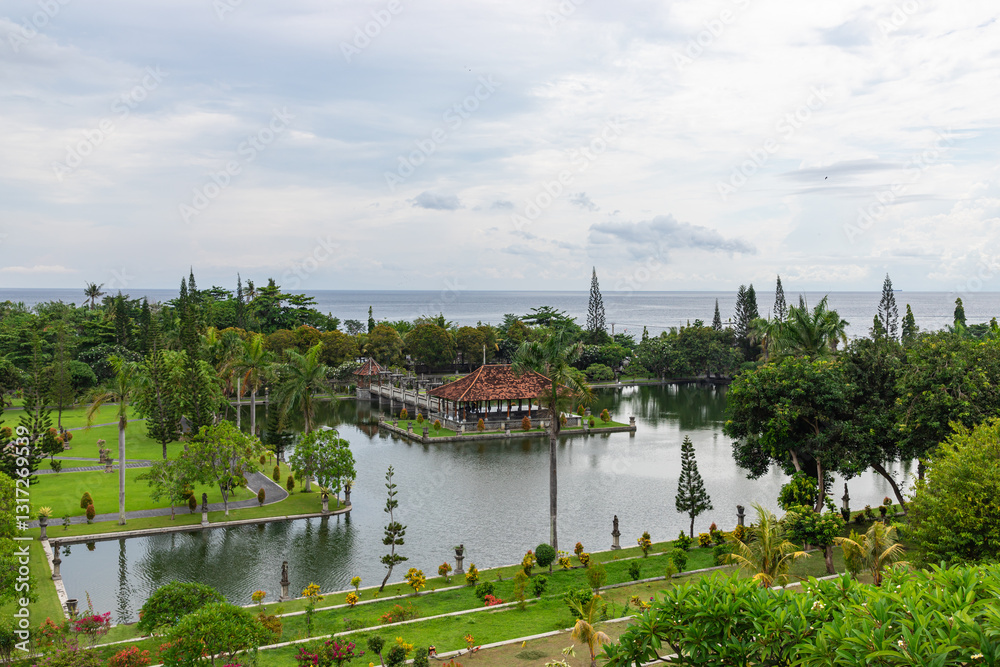 Water Palace Taman Ujung in Bali Island Indonesia - travel and architecture background