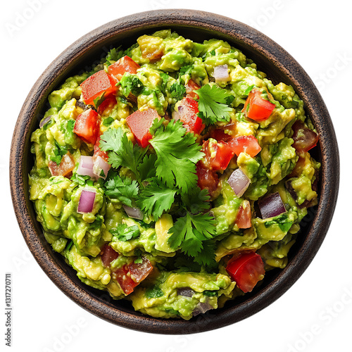 A Bowl of Mexican Guacamole Mashed Avocado Isolated on Transparent Background