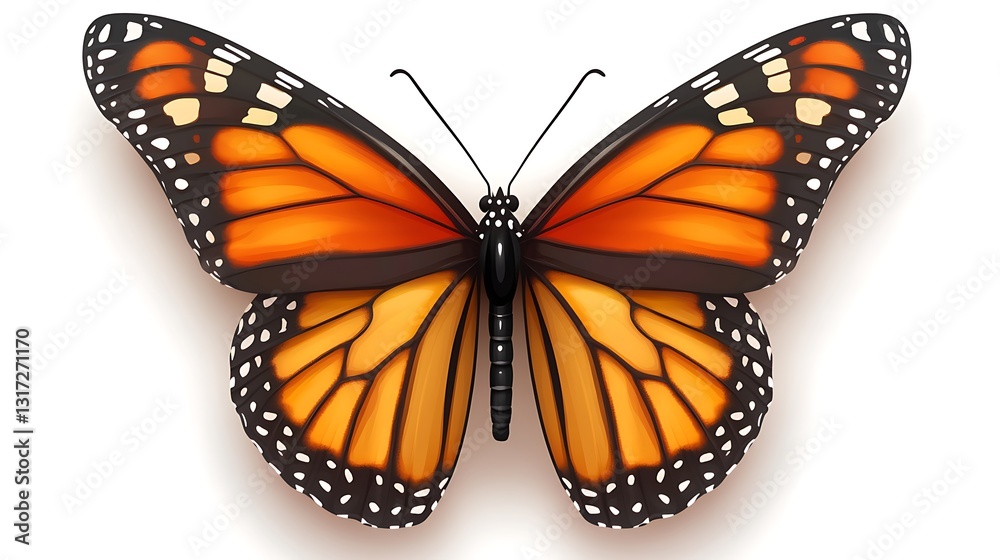 Fototapeta premium Vibrant Monarch Butterfly Displaying Beautiful Orange and Black Wing Patterns on White Background