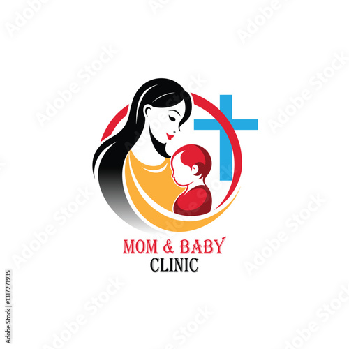 Mom & baby clinic logo vector illustration