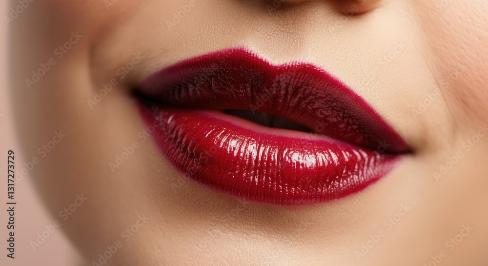 Fototapeta premium Close-up of woman's lips with glossy red lipstick