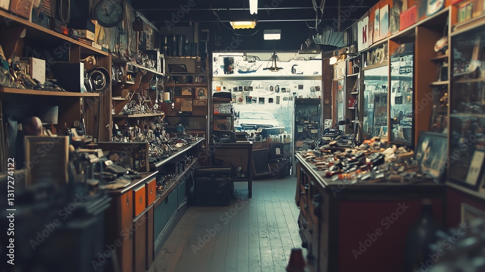Naklejka premium Vintage Vintage Pawn View Clarity Cluttered Counters