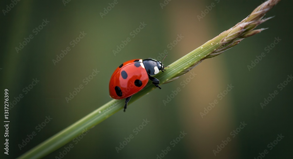 Fototapeta premium Ladybug Resting on a Blade of Grass in a Natural Setting