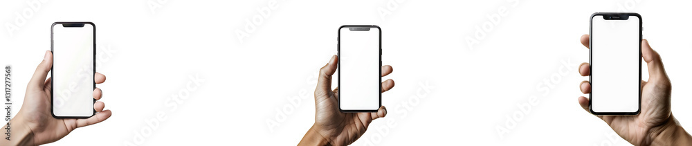Holding cell phone on transparent background collection set Holding cell phone on transparent background collection set