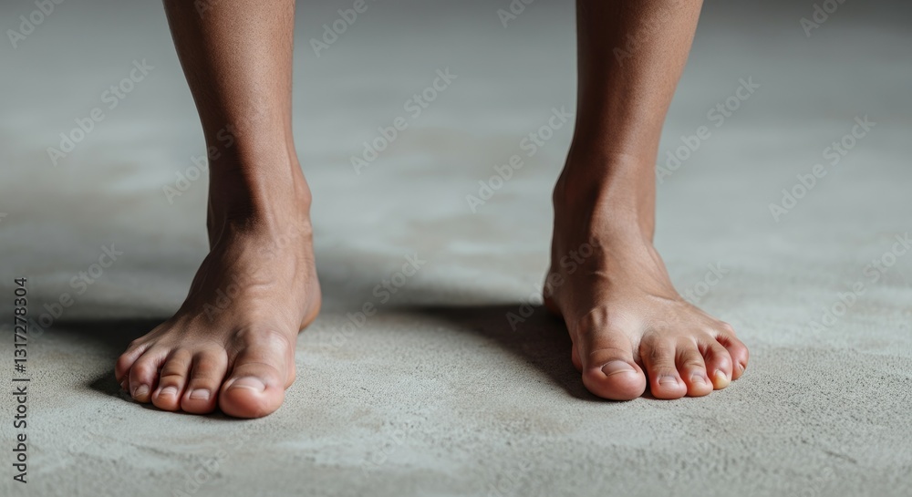 Barefoot person standing on concrete floor Barefoot person standing on concrete floor