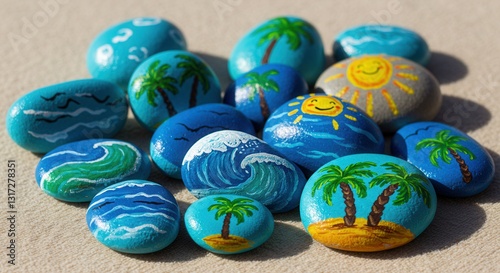 Hand Painted Rocks with Summer and Beach Designs for Crafts photo