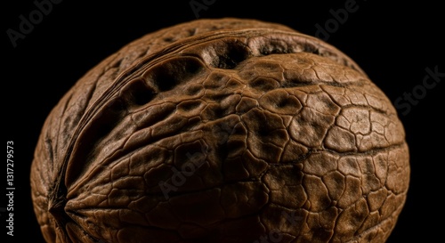 Walnut Shell Texture Close Up - A detailed close-up of a walnut's textured shell. Symbolizing nature, strength, resilience, health, and wholesomeness