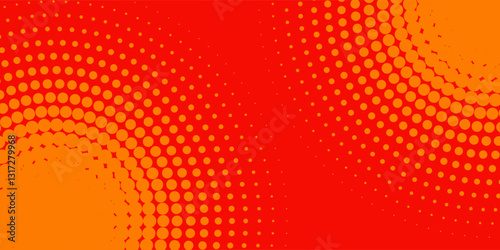 Simple dots halftone orange color pattern gradient texture with technology digital background. Dots pop art background abstract simple art