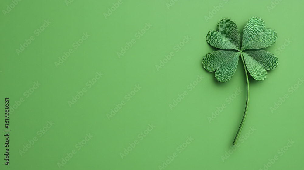 A clean emerald green background with a single realistic four-leaf clover, symbolizing luck and prosperity.
A clean emerald green background with a single realistic four-leaf clover, symbolizing luck and prosperity.