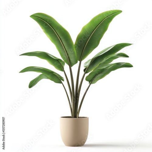 Wallpaper Mural Vibrant houseplant in a beige pot. Lush green leaves create a tropical aesthetic Torontodigital.ca