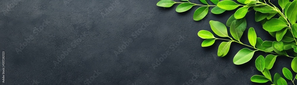Obraz premium Lush Green Leaves on Dark Textured Background for Natural and Organic Design Concepts in Modern Decor and Eco-Friendly Themes