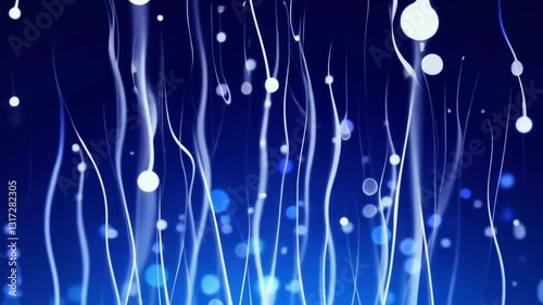 Elegant Blue Abstract Background with Flowing Light Strands and Dots