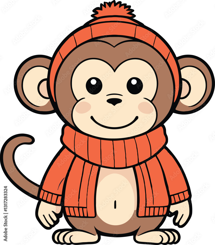 Fototapeta premium A cartoon monkey with smiling face illustration