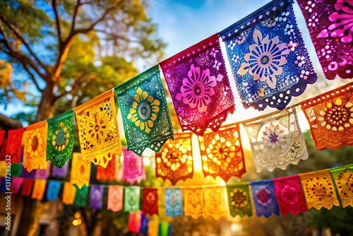 Vibrant Colorful Papel Picado Banner Festive Decorations for Party Celebration