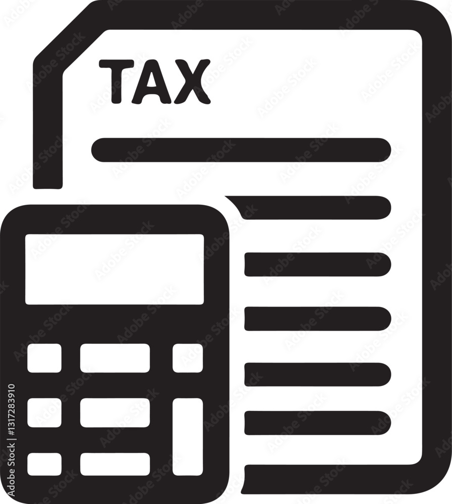 Black Tax Form Icon with Calculator Symbolizing Tax Preparation and Filing Black Tax Form Icon with Calculator Symbolizing Tax Preparation and Filing