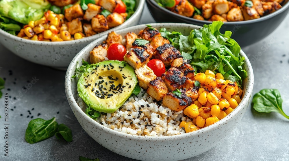 Healthy high protein lunch bowls, vegan and chicken options. Healthy high protein lunch bowls, vegan and chicken options.