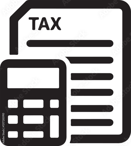 Black Tax Form Icon with Calculator Symbolizing Tax Preparation and Filing
