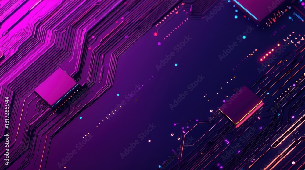 Obraz premium Abstract Purple Circuit Board Background with Glowing Elements