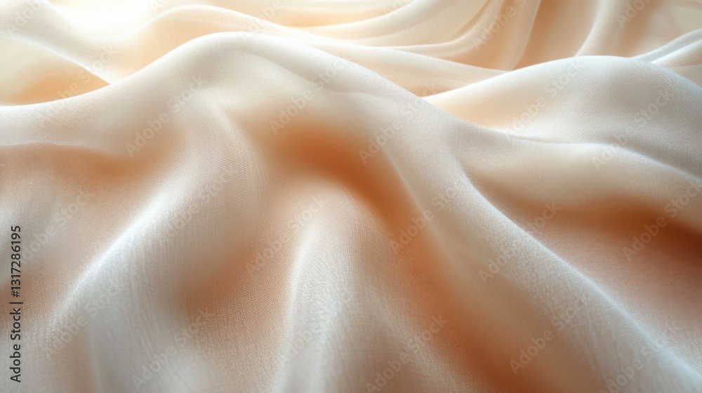 Fototapeta premium Elegant Peach Silk Fabric Draped Texture Background Luxurious Soft Smooth Sheer Textile