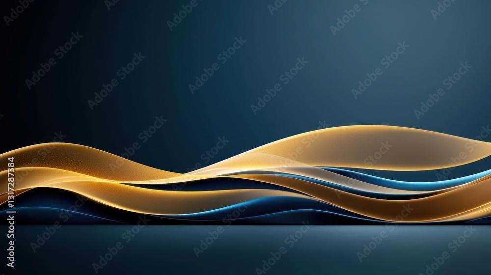 Obraz premium Abstract Golden Wavy Lines With Blue And White Accent On Dark Background Digital Art