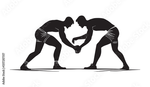 Wrestling Silhouette Vector – Two Athletes Grappling in a Match