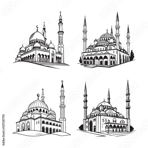 Detailed Mosque Vector Illustration Suitable for Both Business and Artistic Use