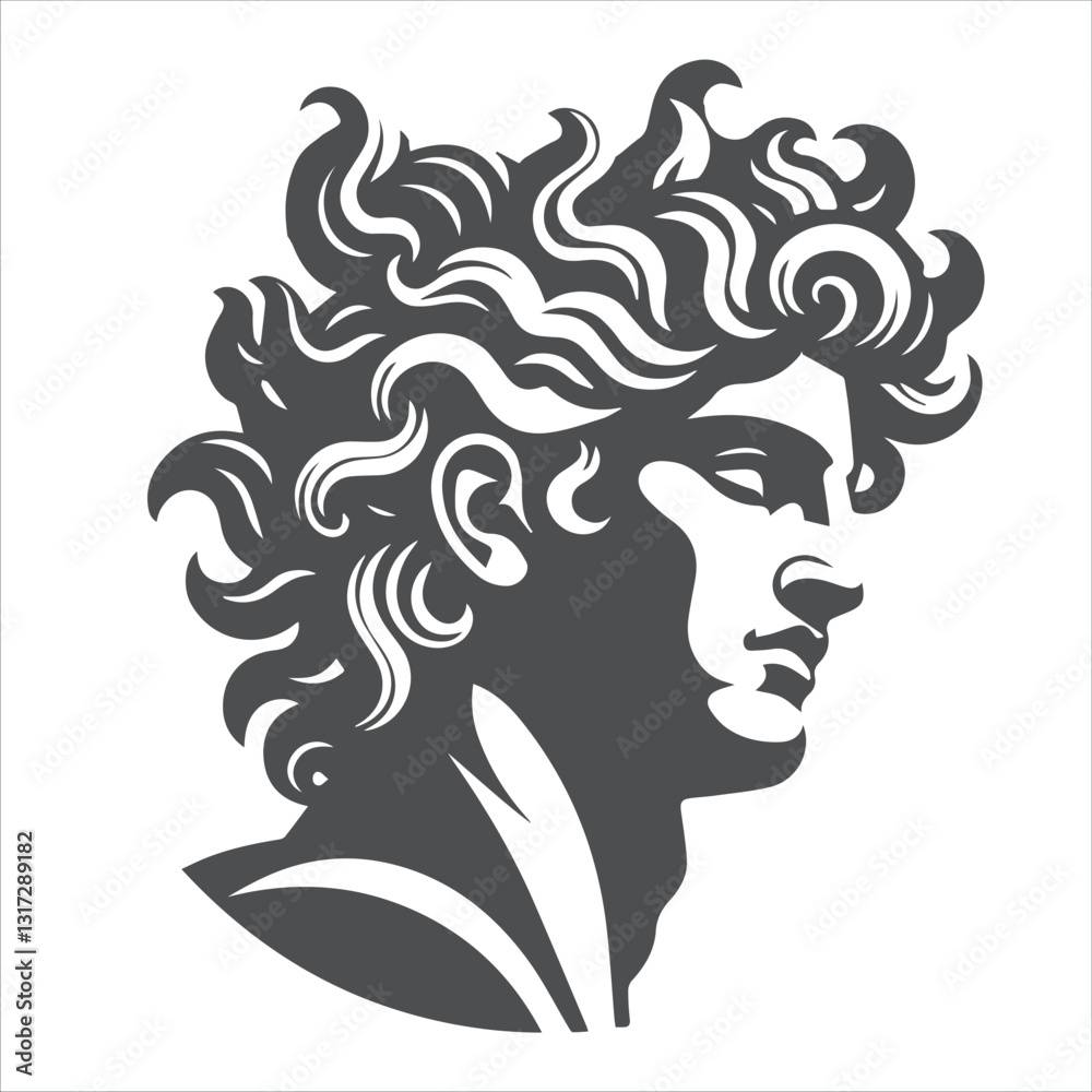 Classical Greek Statue Head Vector – Monochrome Aesthetic Sculpture Illustration Classical Greek Statue Head Vector – Monochrome Aesthetic Sculpture Illustration