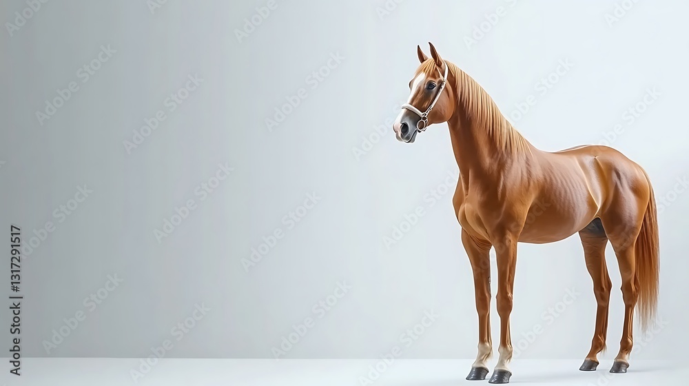 Obraz premium Realistic horse model standing gracefully on a minimalist white background for creative projects