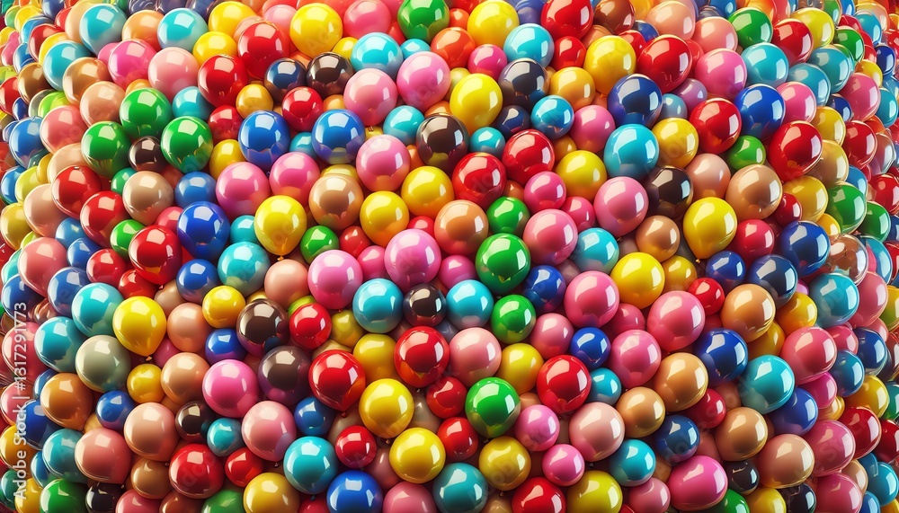 Fototapeta premium A dense cluster of colorful, shiny balloons tightly packed together, slightly overlapping