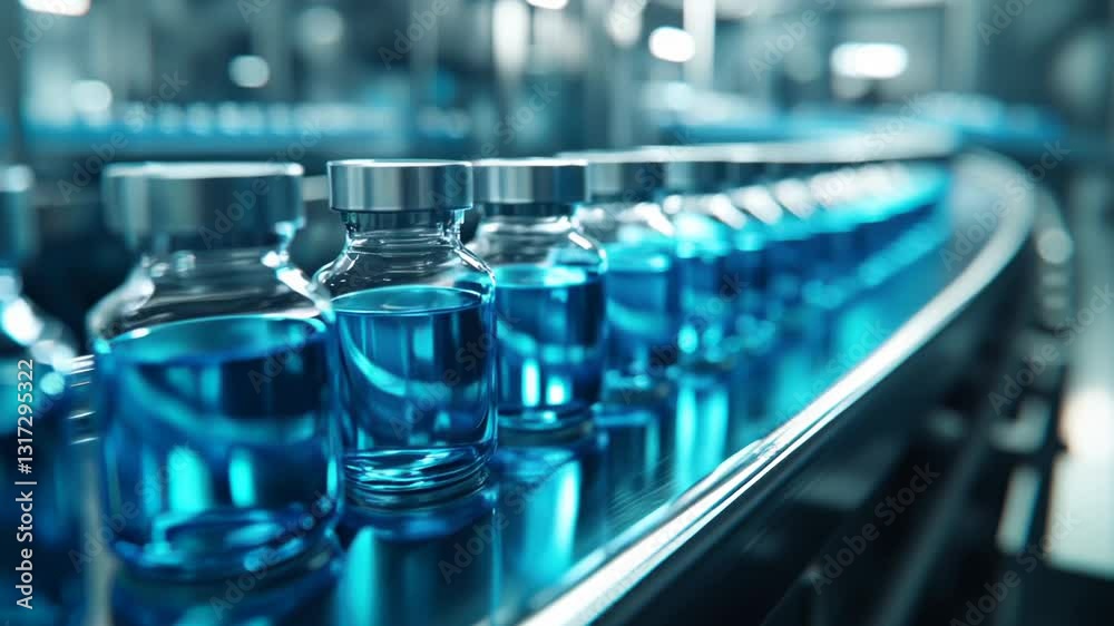 mRNA vaccine vials in production line conveyor belt injection drug mRNA vaccine vials in production line conveyor belt injection drug