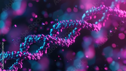 Abstract Representation of DNA Helix with Colorful Particles and Light