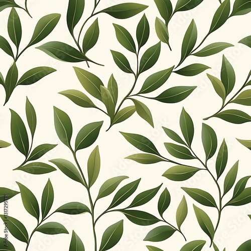 Vibrant Green Leaves on Soft Beige Background Creating Nature-Inspired Pattern for Design
