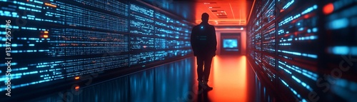 A futuristic AI research facility where a massive large language model constructs intricate machine learning models in real time.