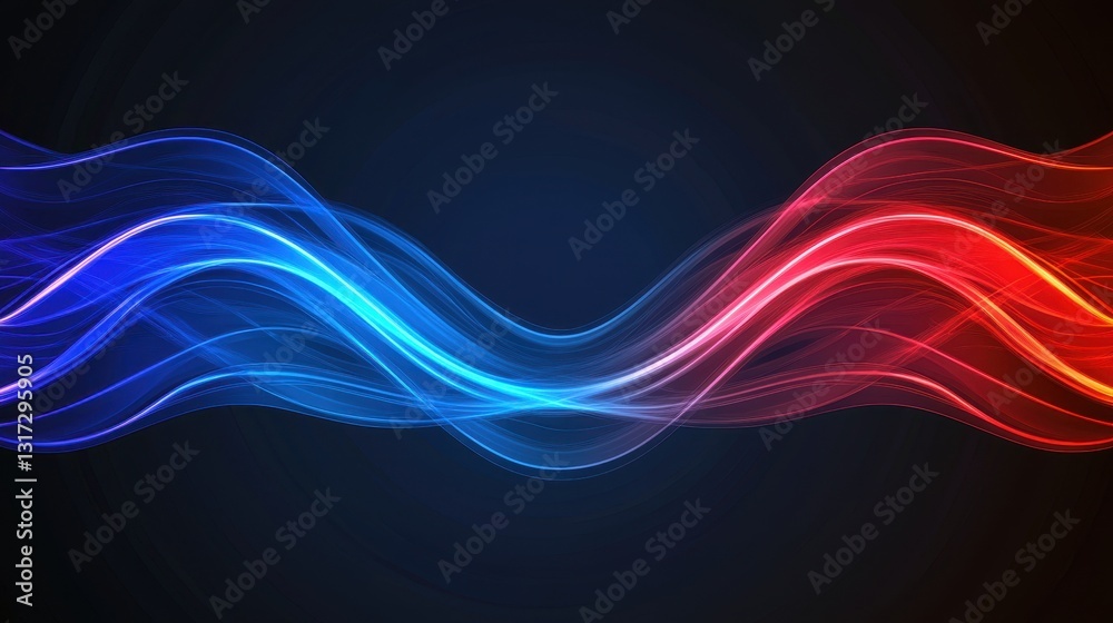 Obraz premium Colorful Flowing Waves of Light in Blue and Red Gradient Background