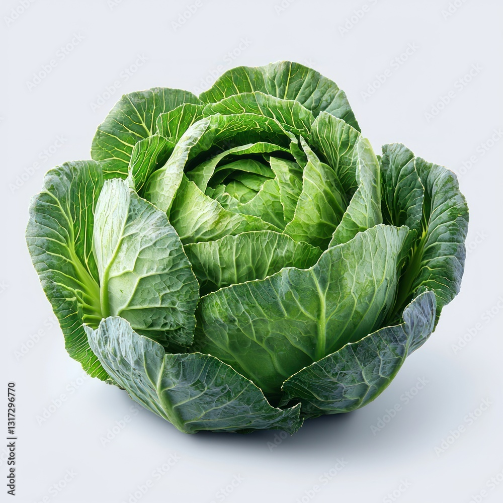 Fototapeta premium A fresh green cabbage with tightly packed leaves, showcasing its natural beauty.