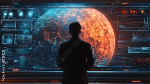 A grand AI-powered think tank where scientists collaborate with an intelligent language model, vast digital spheres representing streams of innovation.
