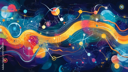 Abstract rendering of customer journeys featuring interconnected shapes flowing patterns endtoend experiences photo