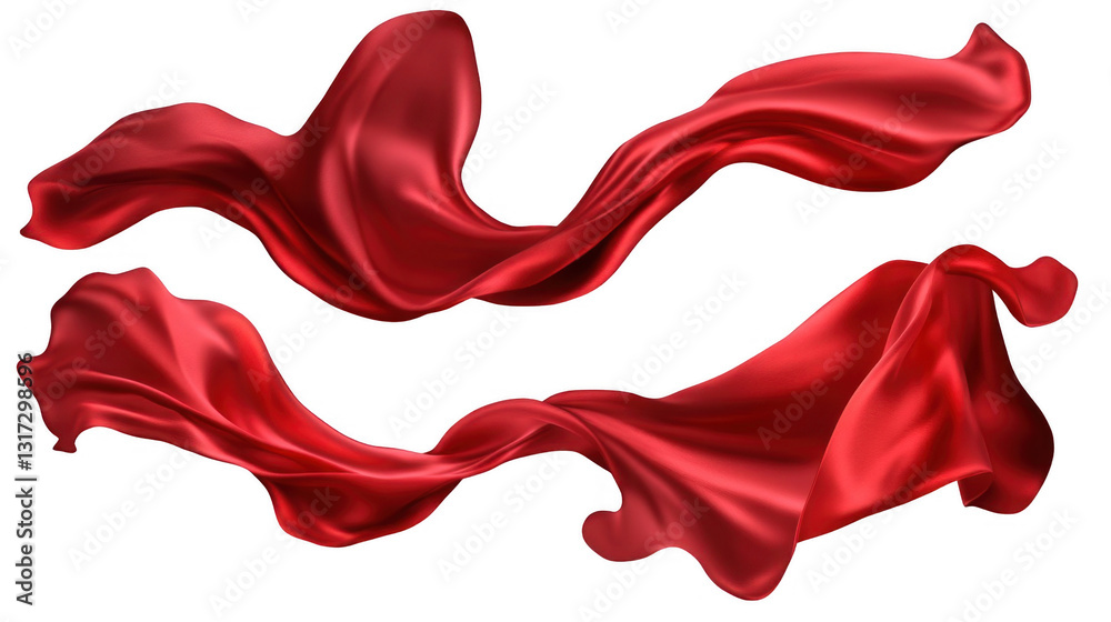 Elegant Flowing Red Fabric Waves on Black Background Elegant Flowing Red Fabric Waves on Black Background