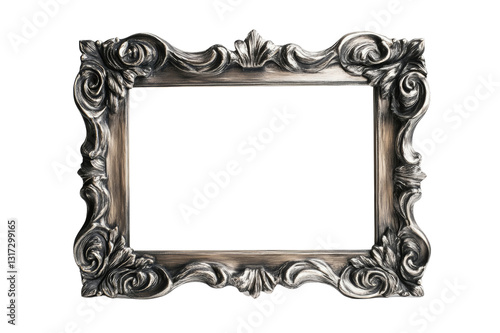 Elegant antique silver picture frame with intricate baroque-style detailing, featuring floral and scroll motifs. Perfect for vintage decor and classic artwork.