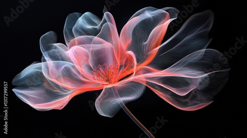 Ethereal Digital Flower Art with Flowing Petals and Vibrant Colors