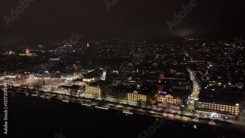 Wallpaper Mural zurich night covering historic center town lake scene includes sechseläutenplatz central area switzerland’s banking hub aerial panning shot drone nighttime  Torontodigital.ca