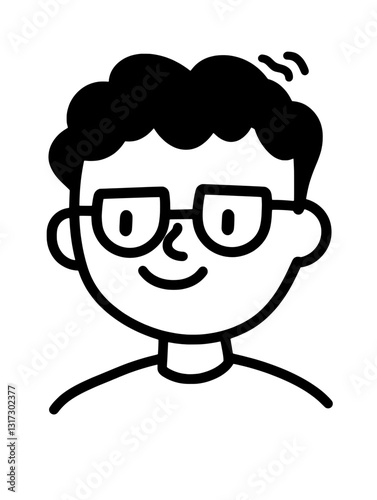 Cheerful young person with glasses and curly hair radiates positivity in a simple vector design