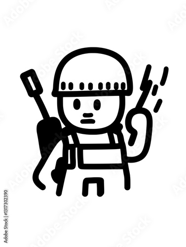 Creative depiction of a soldier holding tools and showing readiness in a dynamic and engaging fashion