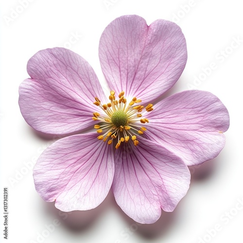 A delicate pink flower with fine veins and yellow stamens, showcasing natural beauty.