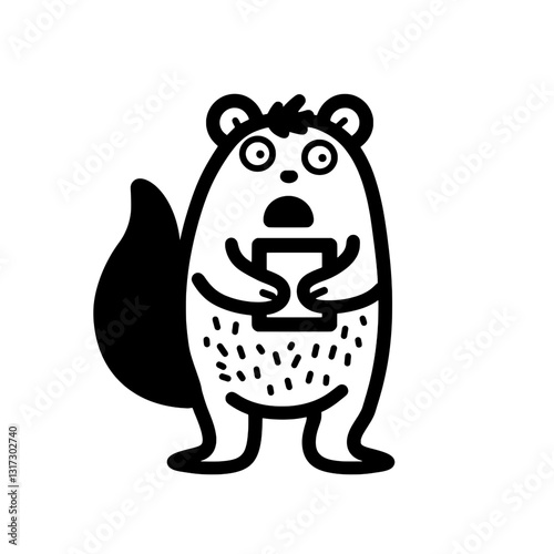 Surprised squirrel holding a smartphone expresses modern curiosity in a playful vector illustration
